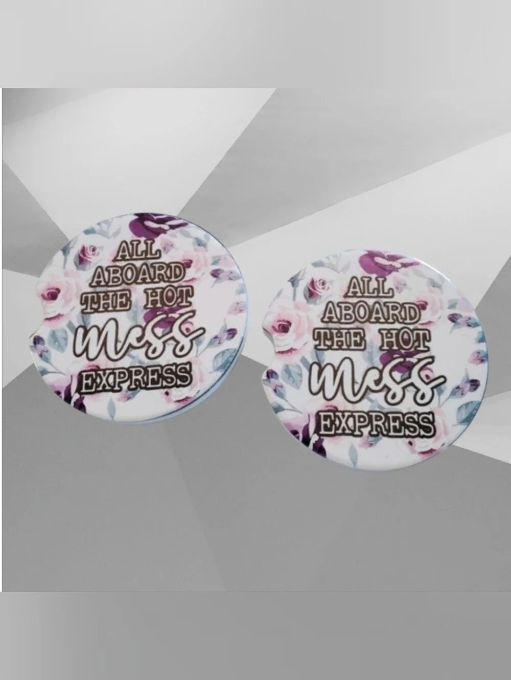Set Of 2 Ceramic Car Coasters Funny Hot Mess